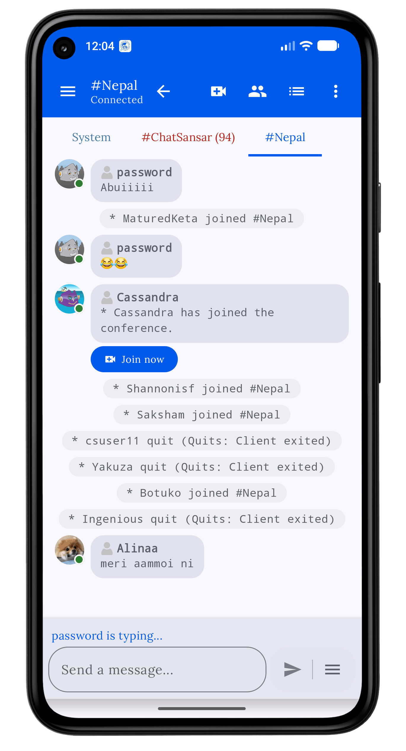 ChatSansar App main screen